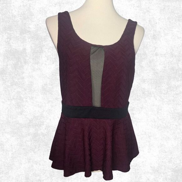 Charlotte Russe Plum Peplum Tank Top XL Mesh Panel Goth Glam - Picture 3 of 7
